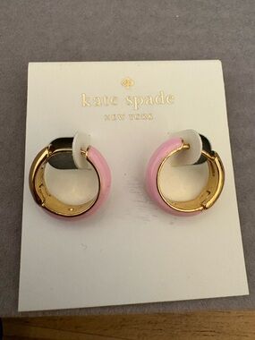 kate spade Pink Enamel and Gold Hoop Earrings